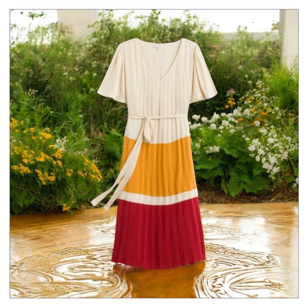Skies are Blue Mustard and Maroon Color block Maxi Dress--EUC Sz 1X- FALL 🍂😍